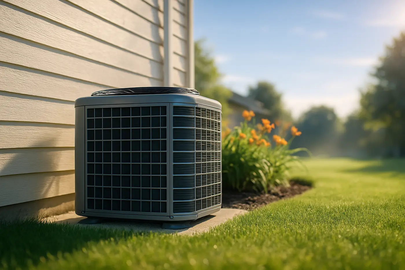 What air conditioning costs Central air conditioner condenser beside a house on a hot Edmonton summer day