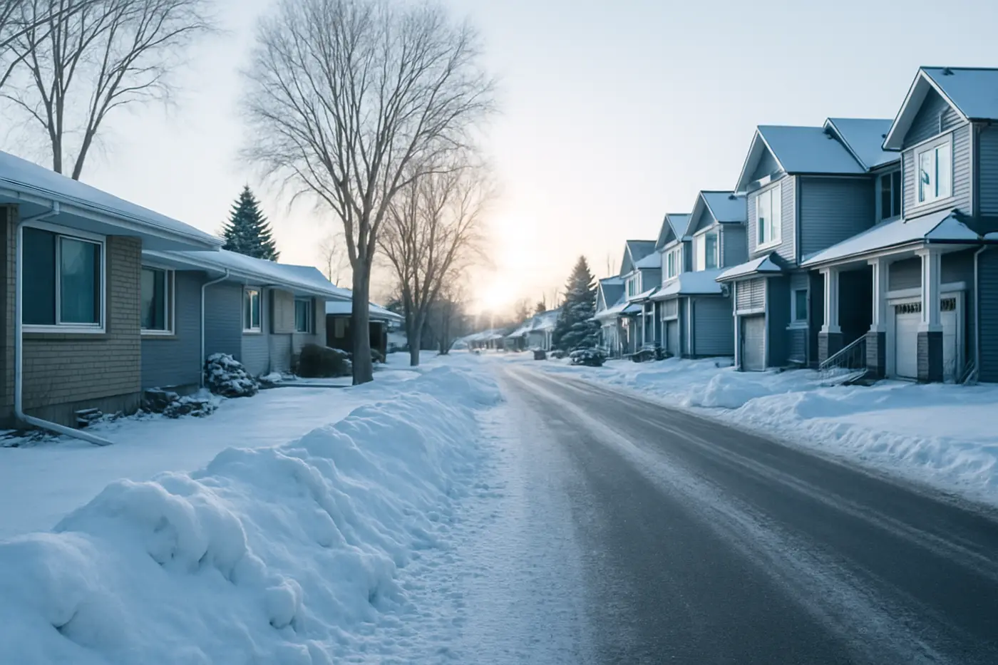 North Edmonton Mix of 1970s homes and newer builds on a north Edmonton street in winter