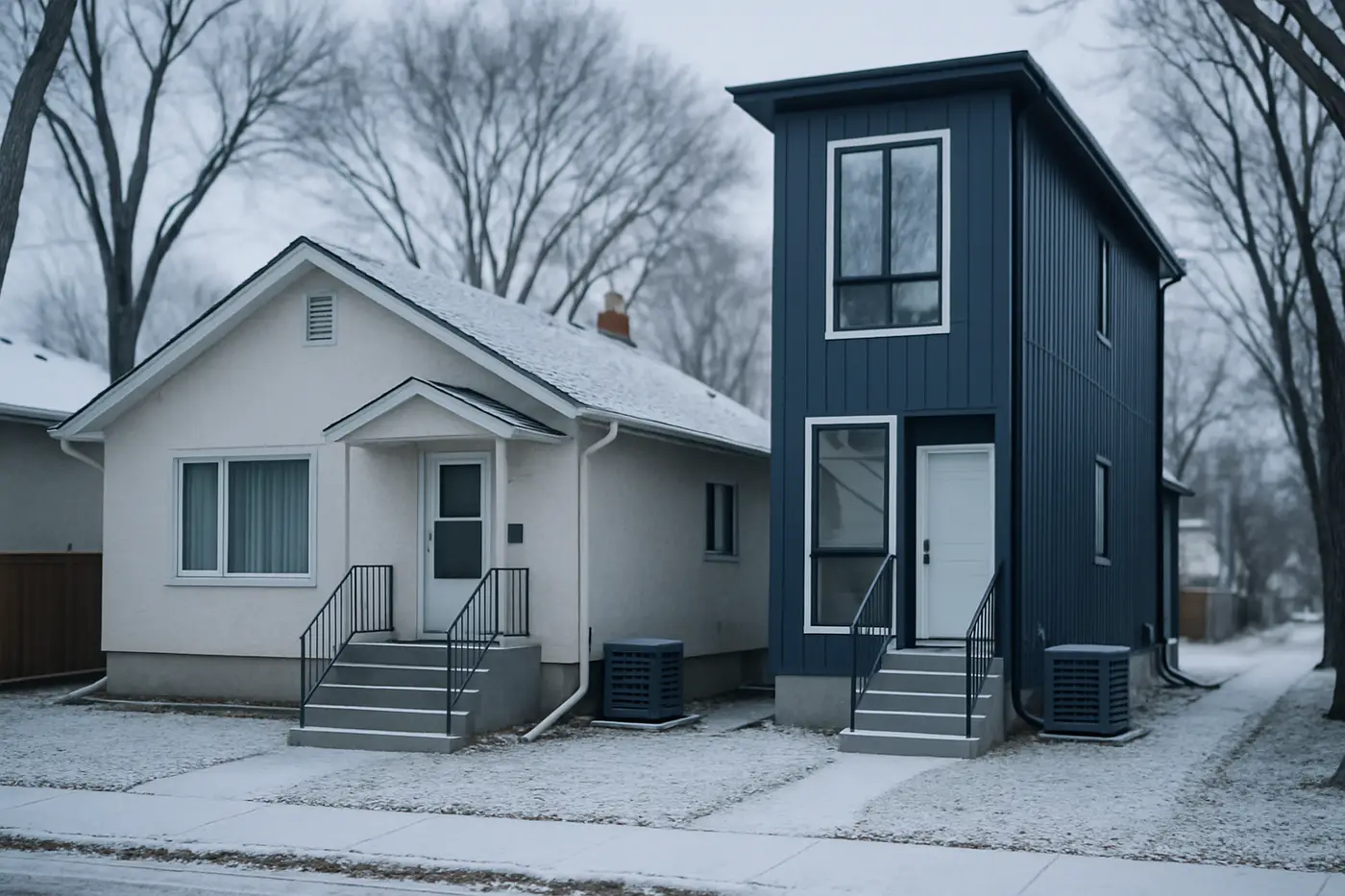 West Edmonton 1950s bungalow next to a new skinny infill home in west Edmonton